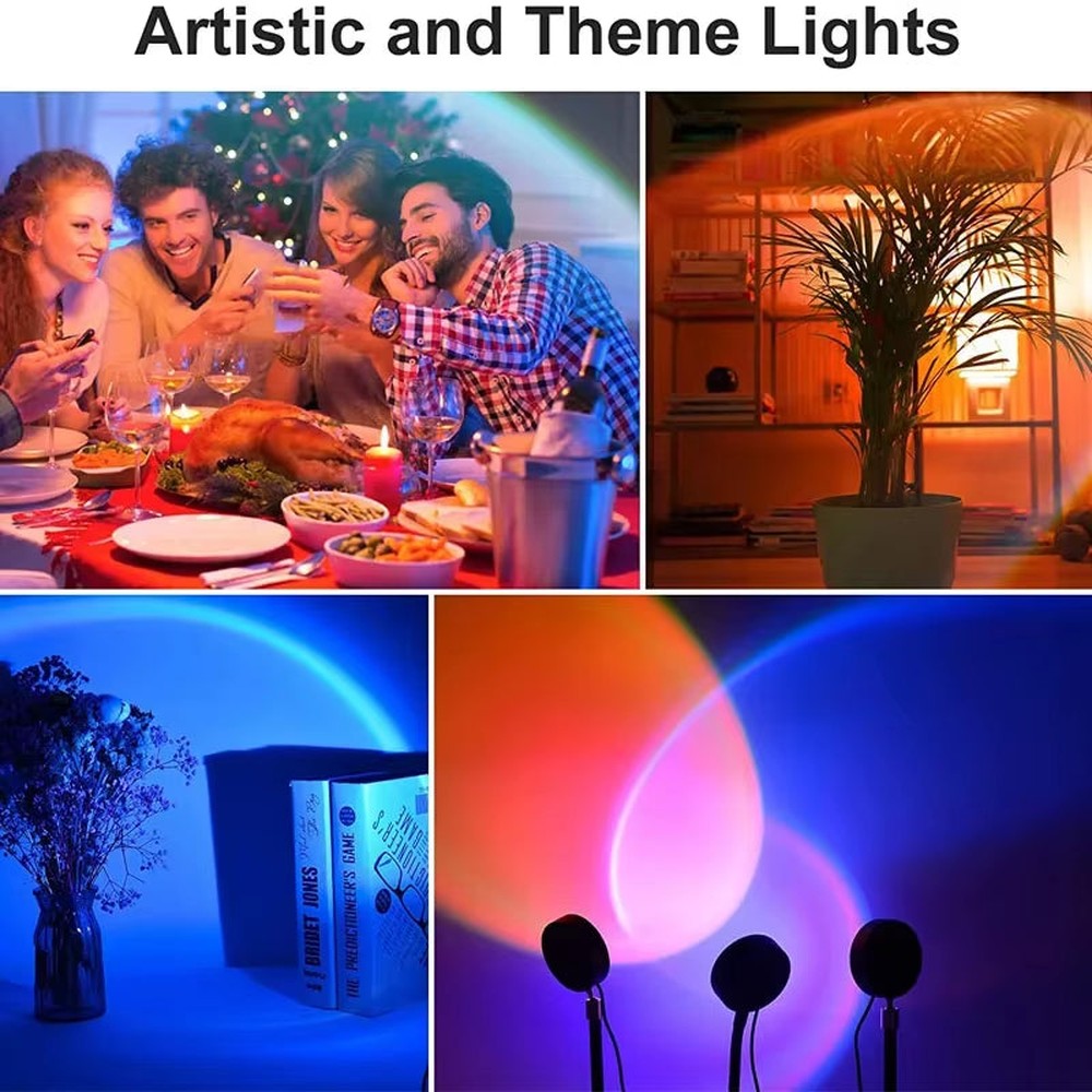16 RGB Rainbow Atmosphere Sunset Projector Lamp Night Light Sunset Light for Bedroom Room Decoration Background Wall Tiktok Same