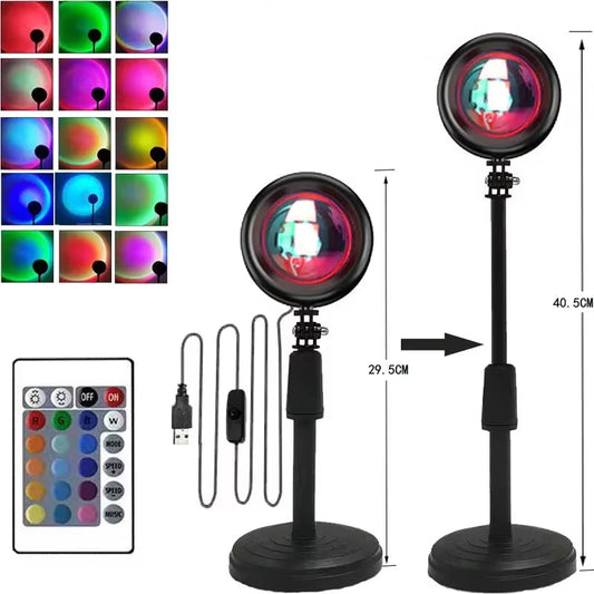 16 RGB Rainbow Atmosphere Sunset Projector Lamp Night Light Sunset Light for Bedroom Room Decoration Background Wall Tiktok Same