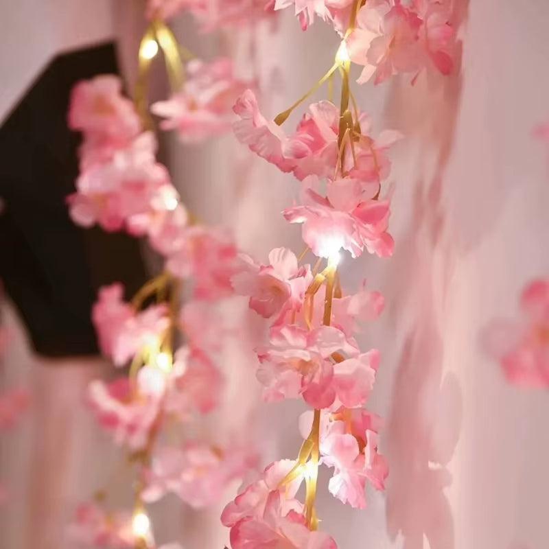200Cm 20Leds Cherry Blossom Light Garland Artificial Flower Vines Fairy Lights for Bedroom Wedding Party Holiday Decoration
