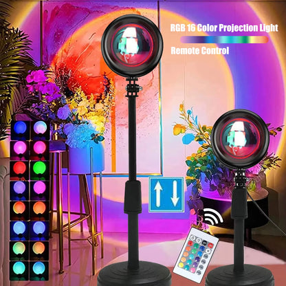 16 RGB Rainbow Atmosphere Sunset Projector Lamp Night Light Sunset Light for Bedroom Room Decoration Background Wall Tiktok Same