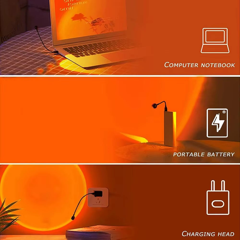 USB Sunset Light LED Rainbow Neon Night Lamp Sunset Projector Self Photography Light Wall Atmosphere Lighting for Bedroom Decor