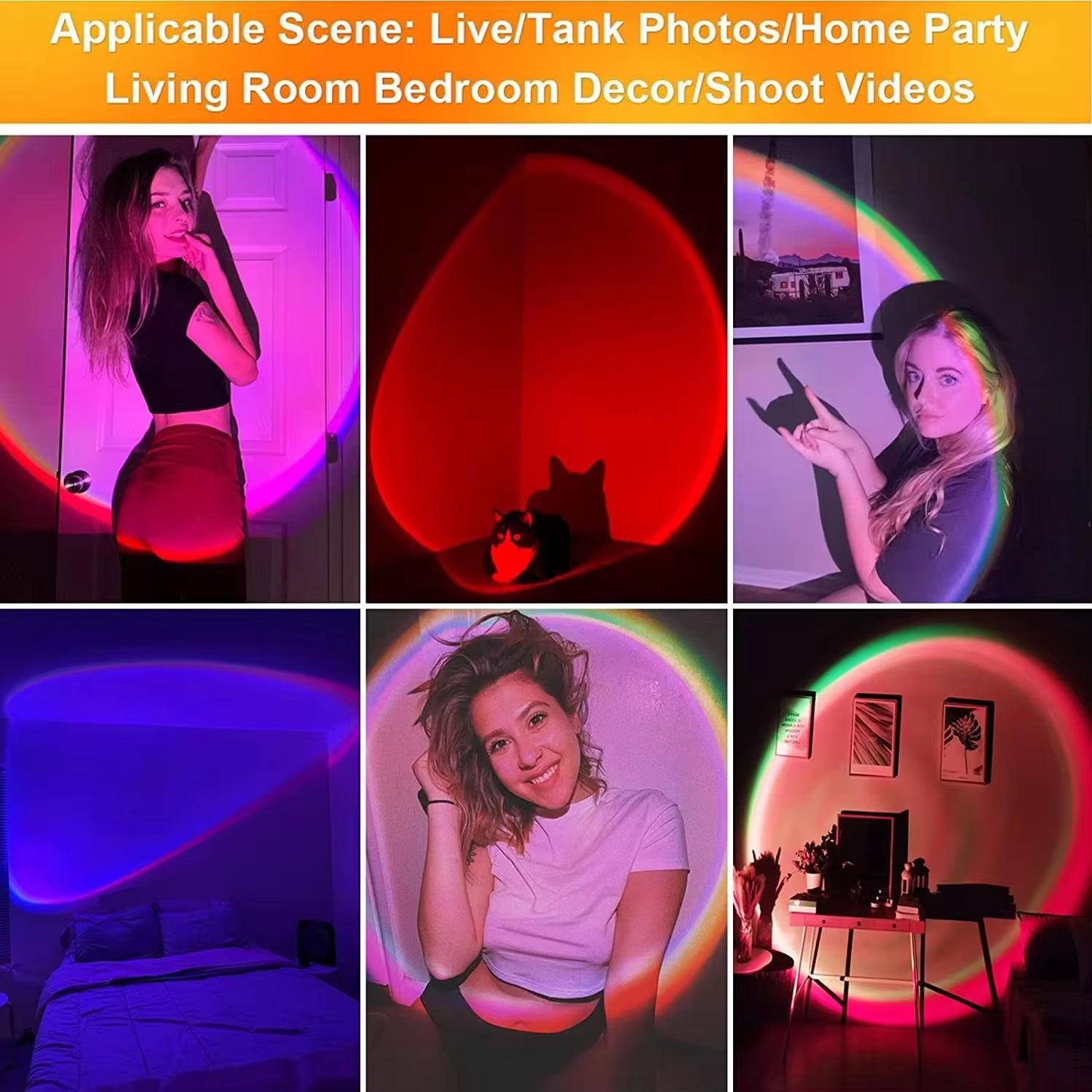 16 RGB Rainbow Atmosphere Sunset Projector Lamp Night Light Sunset Light for Bedroom Room Decoration Background Wall Tiktok Same