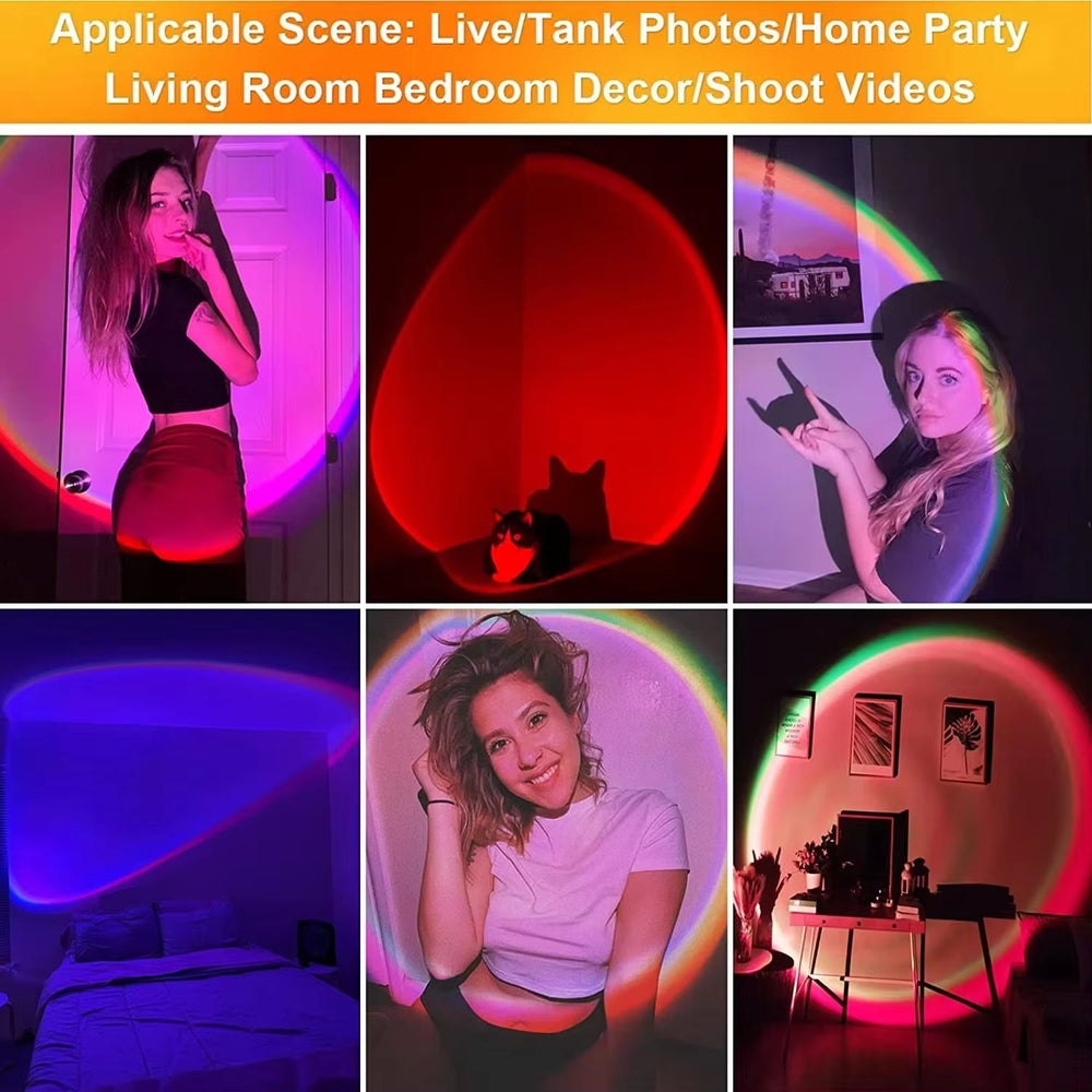 16 RGB Rainbow Atmosphere Sunset Projector Lamp Night Light Sunset Light for Bedroom Room Decoration Background Wall Tiktok Same