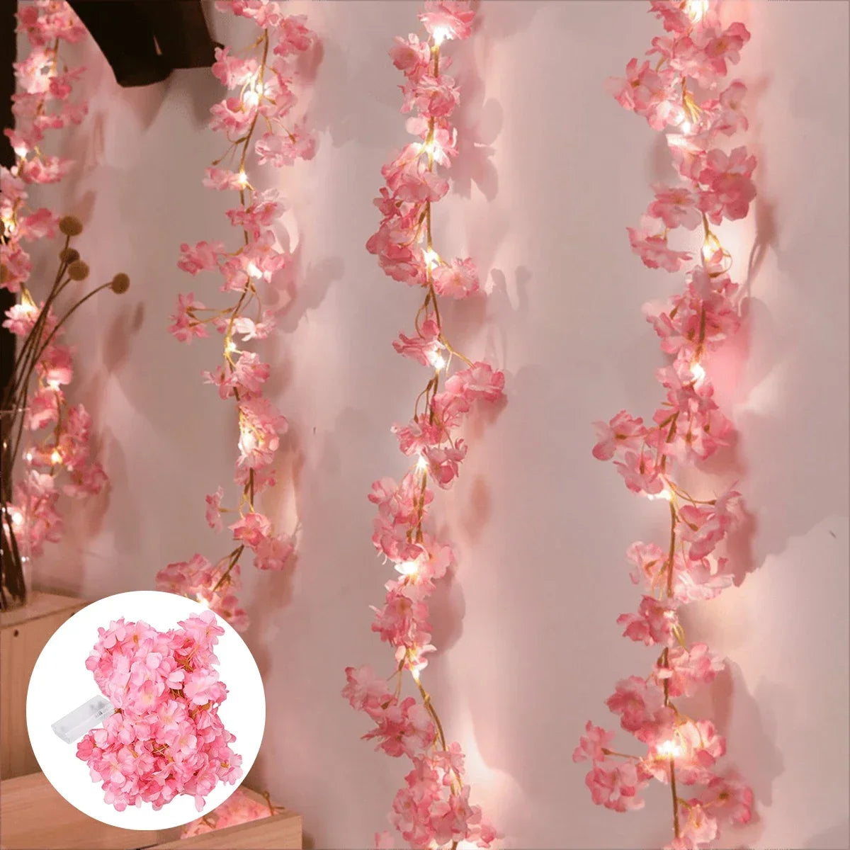 200Cm 20Leds Cherry Blossom Light Garland Artificial Flower Vines Fairy Lights for Bedroom Wedding Party Holiday Decoration